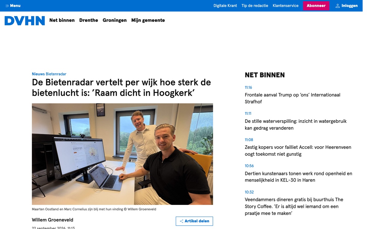 Dagblad van het Noorden: The Bietenradar tells you the beet smell per neighbourhood: 'Windows shut in Hoogkerk'