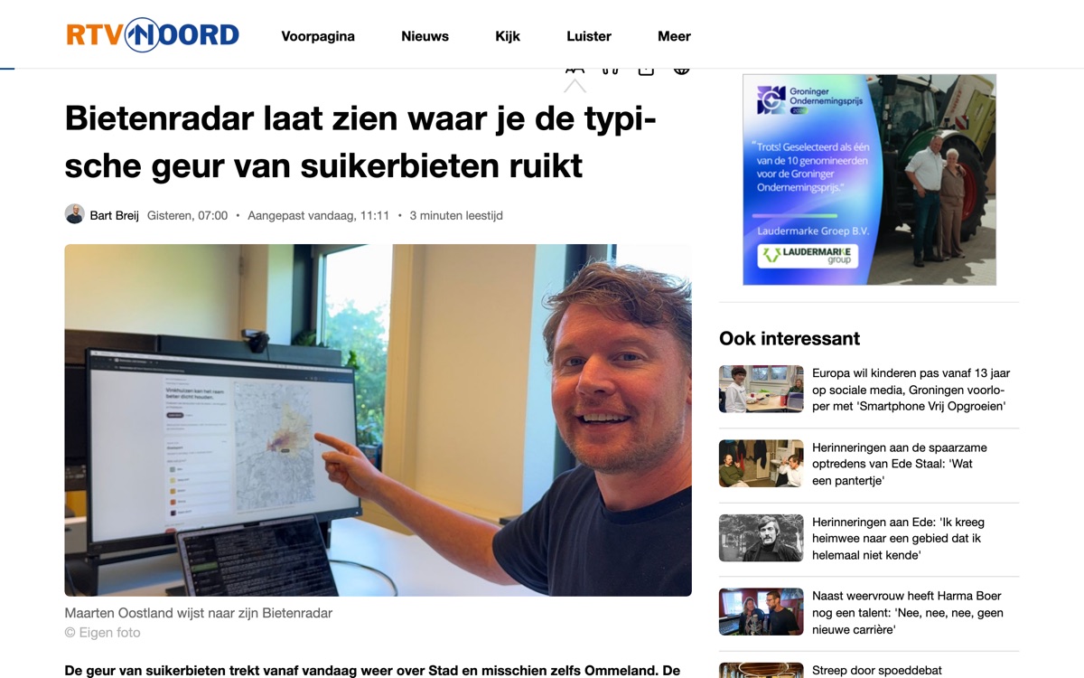 RTV Noord: Bietenradar shows where you can smell the typical sugar-beet odour