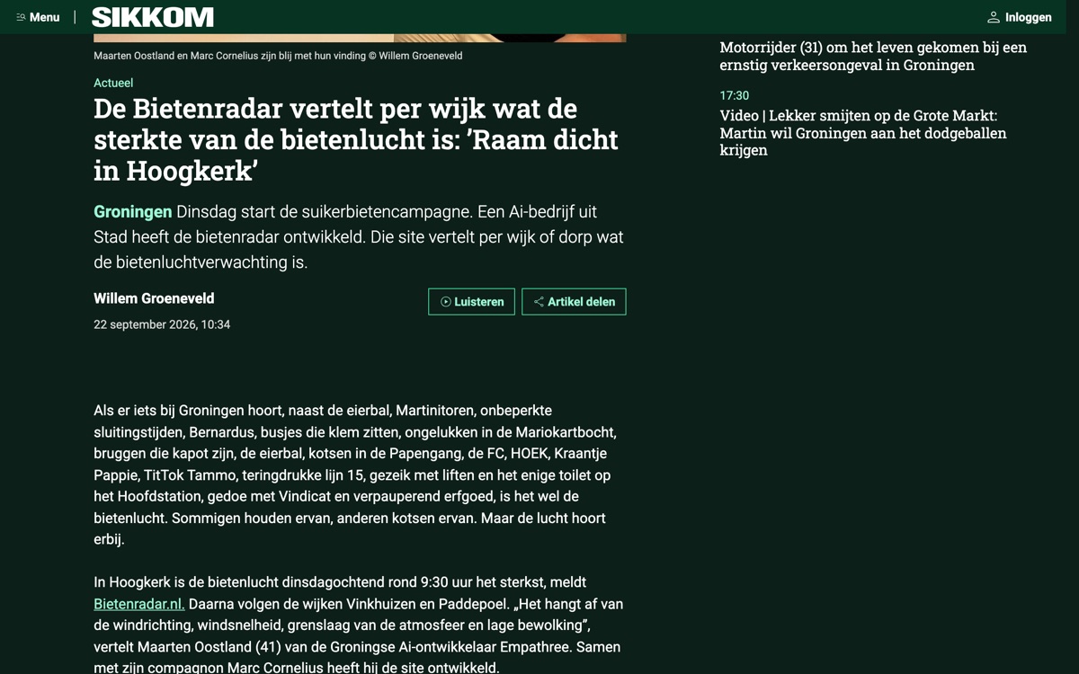 Sikkom: The strength of the beet smell per neighbourhood: 'Windows shut in Hoogkerk'